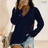 Women Plus Size V Neck Long Sleeve Printed Top Red White Blue Star Striped Curved Hem