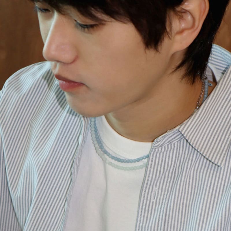 BICYCLE TROPHY BT Gemstone Necklace 06 (4mm Filled Jade_Aqua)