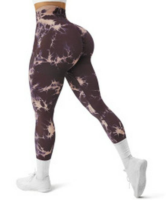 Women's Tie-Dye Peach Yoga Leggings - High Waist, Hip Lift, Sports & Running Fitness Pants