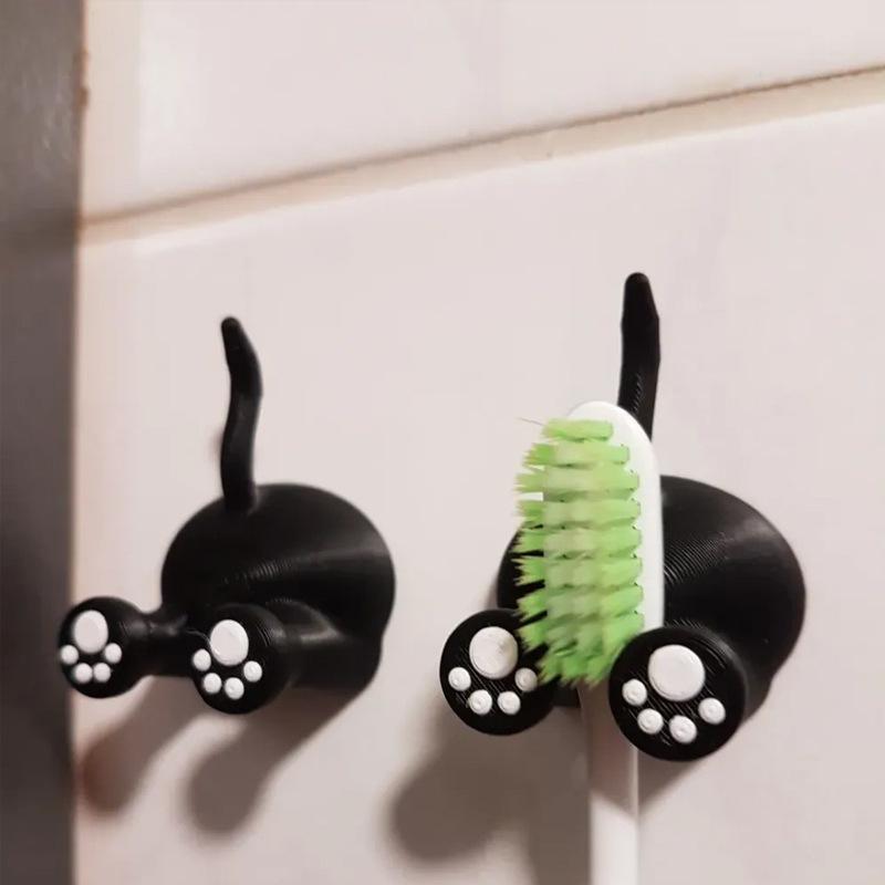 1Pc 3D Printed Charming Black Cat Toothbrush Stand Adorable Kitty Bathroom Storage Cute Bath Decoration For Women