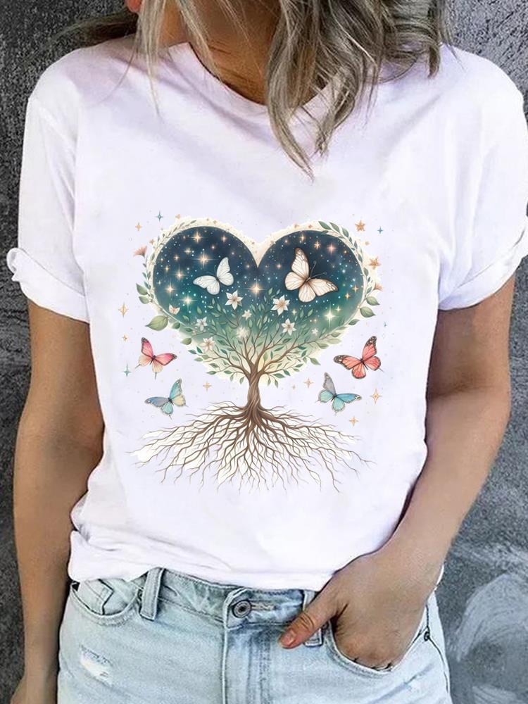 (Asian Size) Style Flower Trend 90s Casual Short Sleeve T Tee Top Clothing Shirt Women Printed Lady Fashion Female Graphic T-shirts