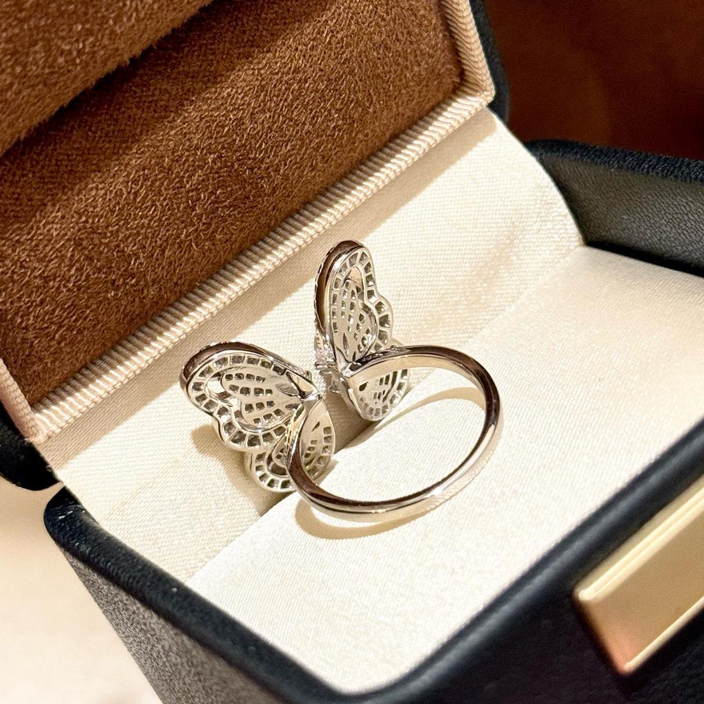 New Vintage 100% Pure 925 Sterling Silver Aaa Zirconia Butterfly Shape Ring For Women Luxury Wedding Jewelry Adjustable Opening