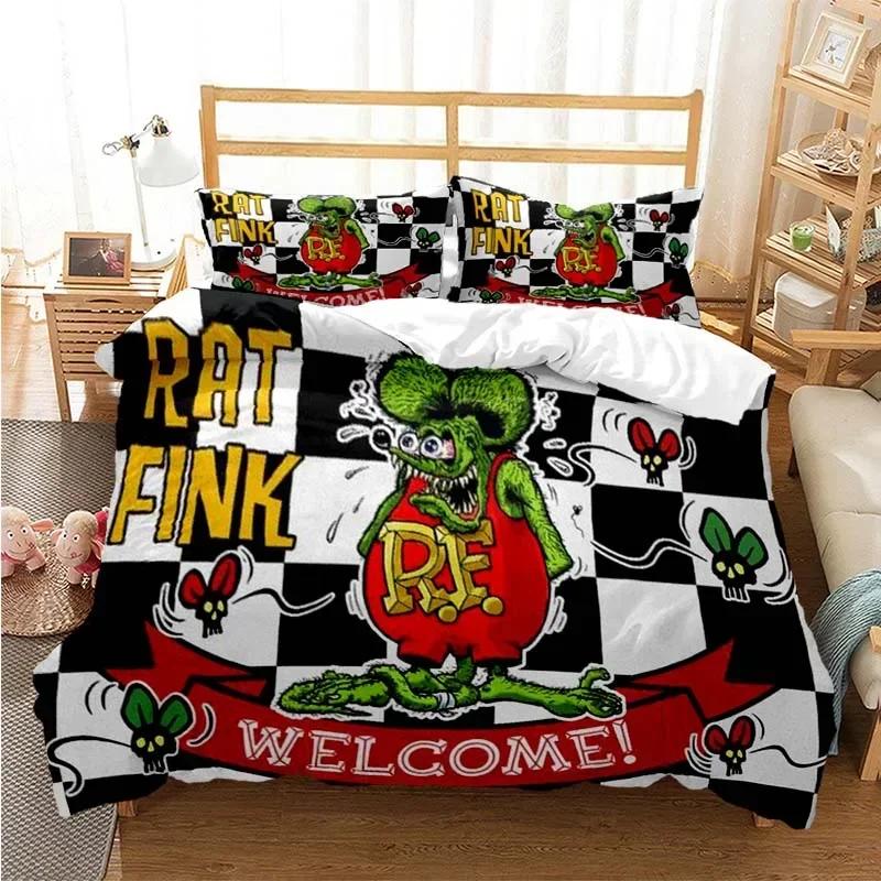 Cartoon Rat Fink Comfortable Duvet Quilt Cover Pillowcase Bedding Set Children Bedroom Decoration Home Textile