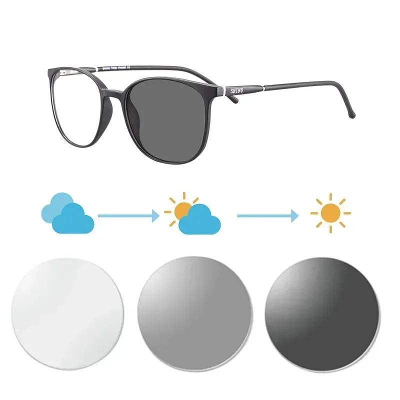 SHINU Photochromic Multifocal Reading Glasses Women Small Face Size Tr90 Frames Lightweight Progressive Lenses