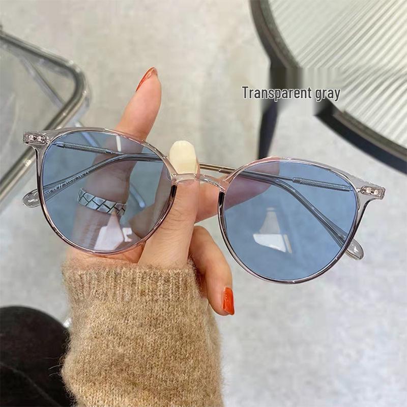 Korean Style Women's Color-Changing Myopia Glasses with Prescription, Anti-Blue Light, Tea-Colored Frames