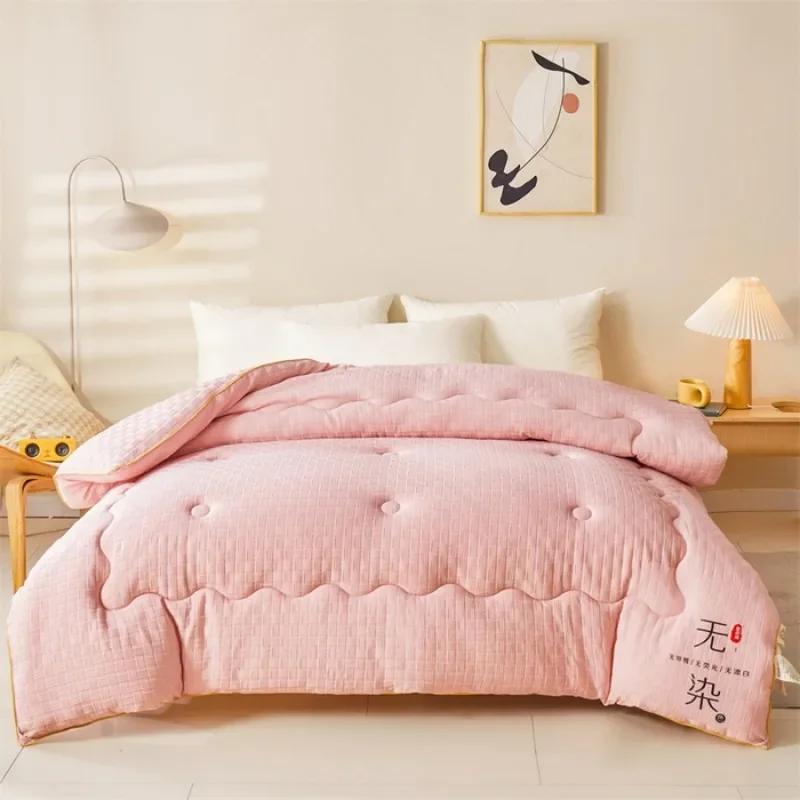 

2025 гипоаллергенное трикотажное хлопковое одеяло из шелка материнского и младенческого класса, одно одеяло с протеином хризалиды, утолщенное для зимы 150x200cm 1.5kg