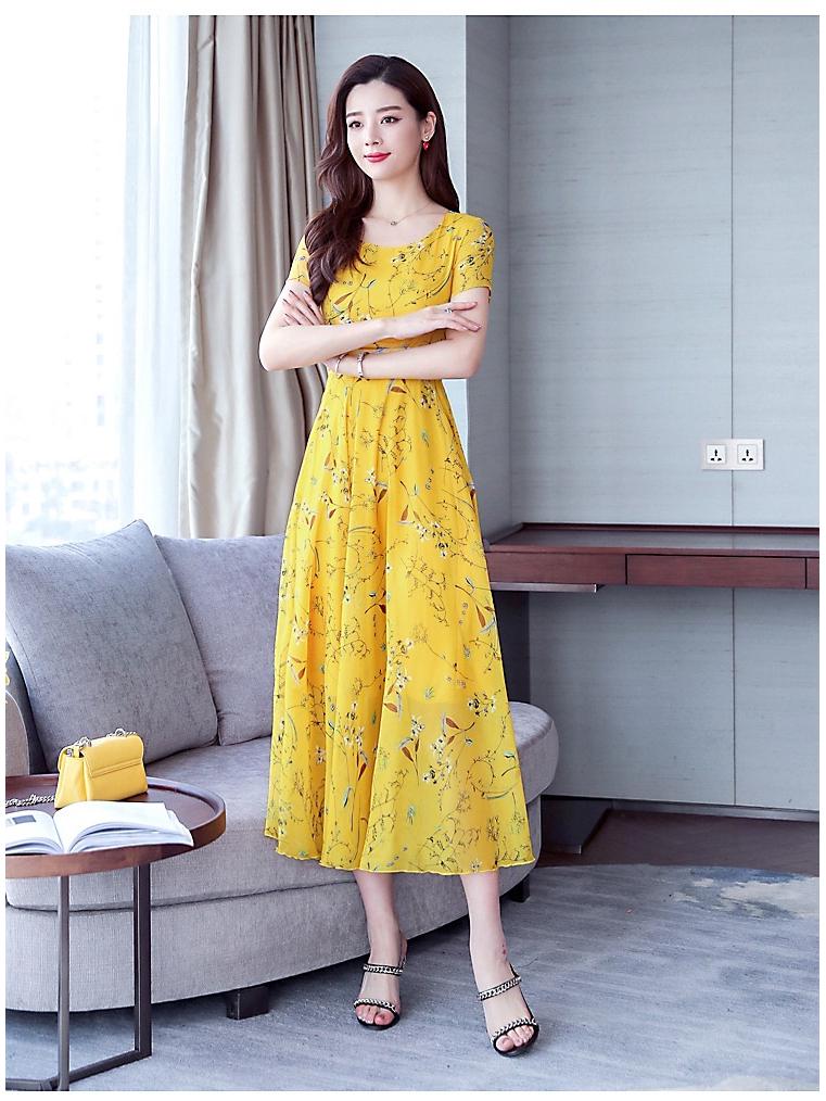 2024 Summer Ice Silk Floral Long Swing Dress for Women - Slimming, Long Sleeve, Casual Elegance
