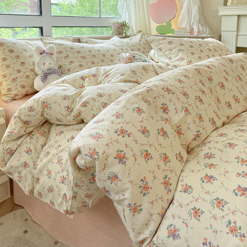 Princess style bed four-piece set pure cotton pure cotton small fresh bed sheet single quilt cover dormitory three-piece set duvet cover