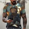Summer Round Neck 3D Cool Cat Graphic Print Top Fashionable Casual Short Sleeved Men's T-shirts