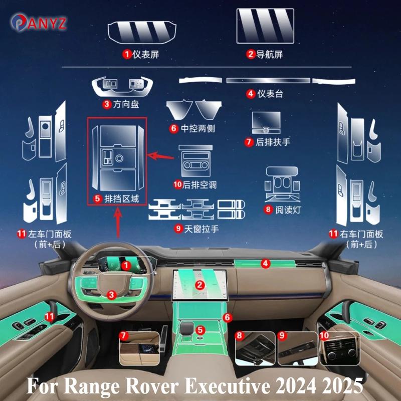 Per Range Rover Executive 2025 2024 Accessori Interni Pellicola Trasparente TPU Pannello Cambio Console Centrale Navigazione Pellicola Protettiva PPF