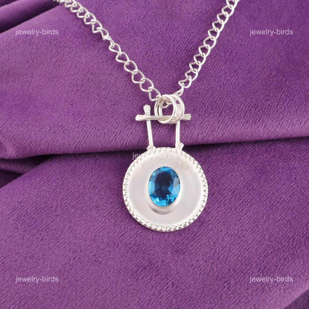 Natural Swiss Blue Topaz Sterling Silver Sisters Gift Wedding Pendant Jewelry PP-57-3