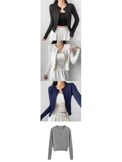 Dámský kardigan s copánkovým úpletem a kulatým výstřihem - Podzimní/Zimní Volný Svršek s Dlouhým Rukávem