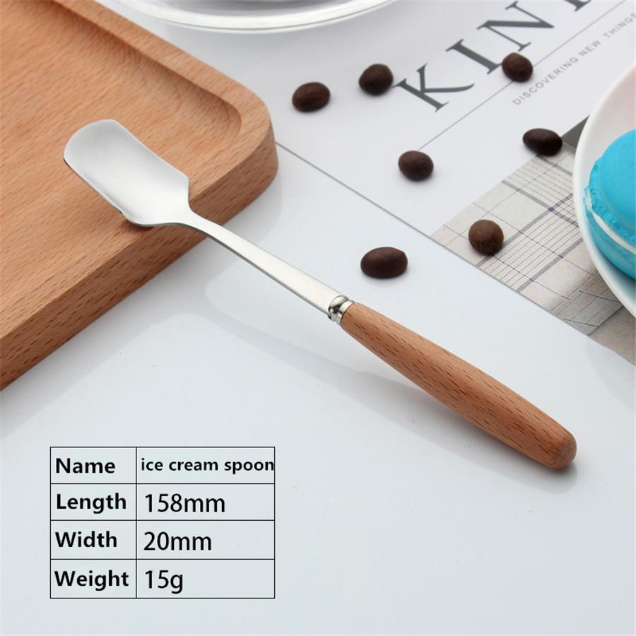 Beech Wood Handle Stainless Steel Western Tableware Steak Dessert Coffee Cooking Knife Fork Spoon Dinning Room Creative