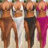 Women's Three-Piece Swimsuit: Sexy European and American Split Bikini with Solid Color Lace-Up Long Skirt.