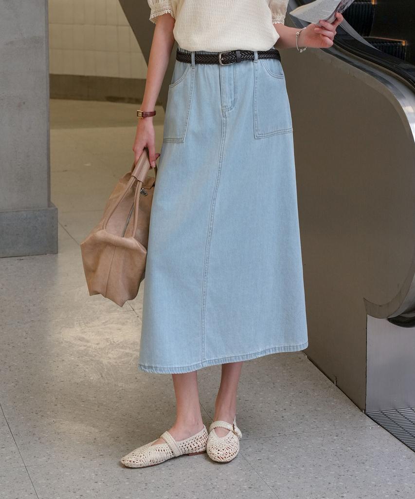 Pigment [Long Ver] A-Line Denim Skirt (Ccsk260318)