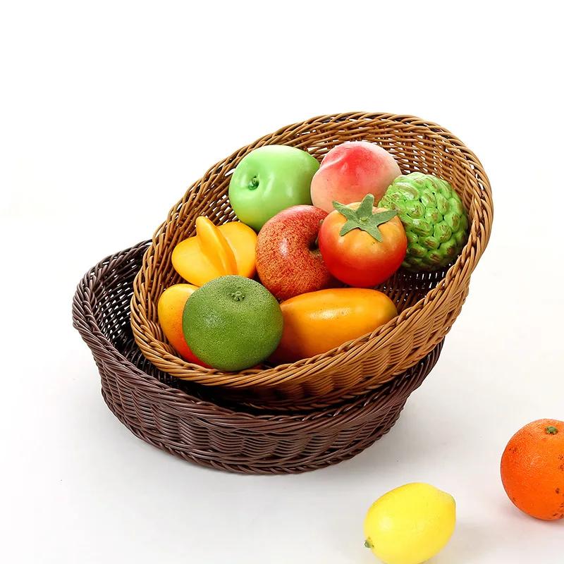 1PC Rattan Fruit Basket Supermarket Display Basket Rattan Supermarket Fruit and Vegetable Basket Round S