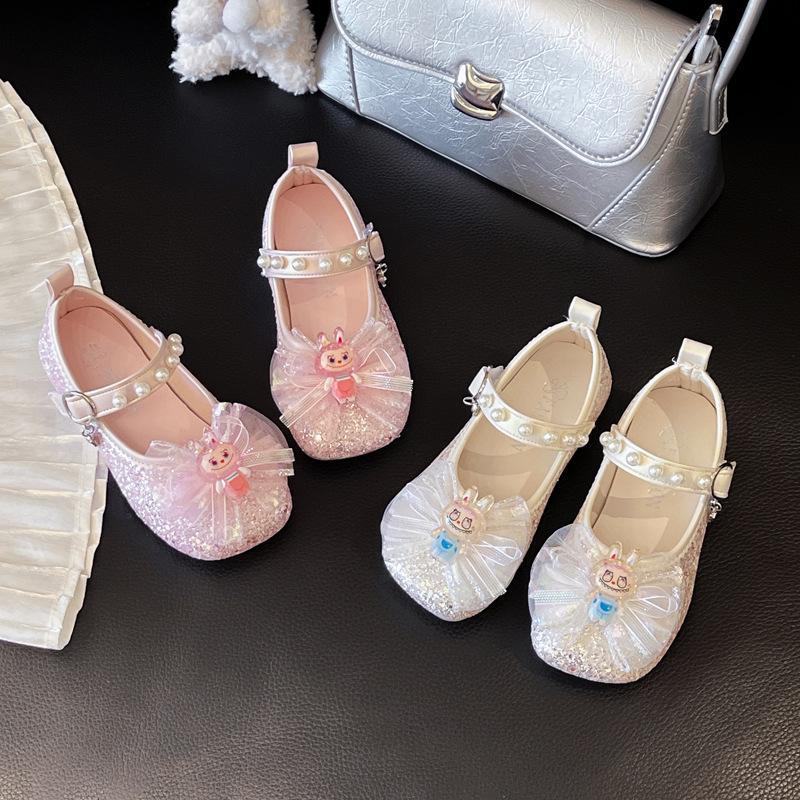 Girls leather shoes children's princess crystal shoes spring and autumn 2025 new casual single shoes rhinestone soft sole girls performance shoes