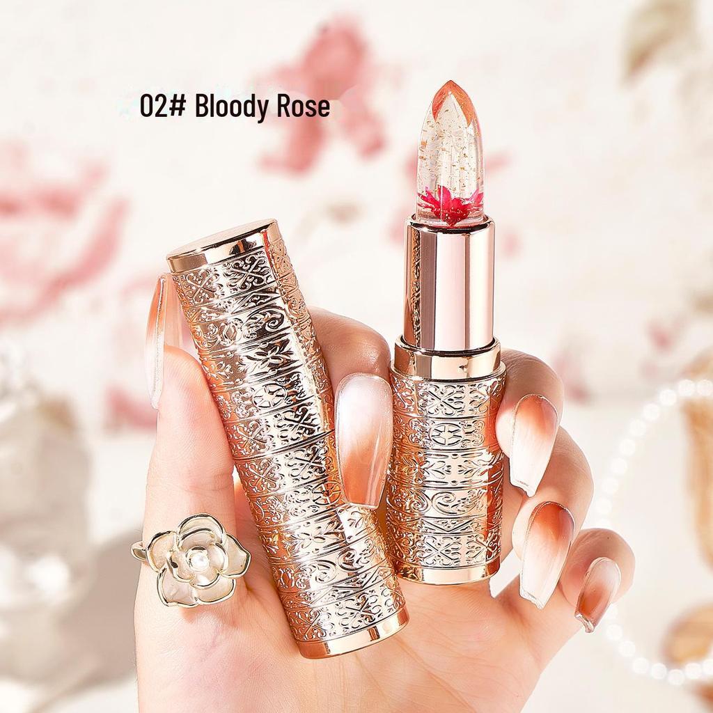 Petal Flower Color-Changing Jelly Lipstick with Gold Foil: Non-Stick, Long-Lasting, Moisturizing Formula.