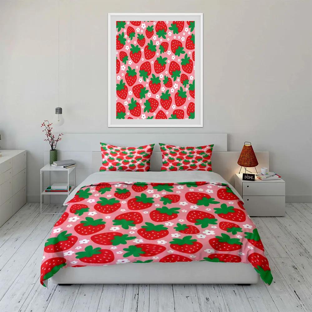 Strawberry Pattern Decor Set Soft Comfortable Duvet Cover Bedding Set Included 1*Duvet Cover & 2*Pillowcases gift
