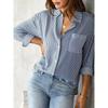 Cardigan a Righe Stampato, Camicia Moda Casual, Camicia da Donna a Righe Morbida, Camicia da Lavoro, Camicia Casual a Maniche Lunghe