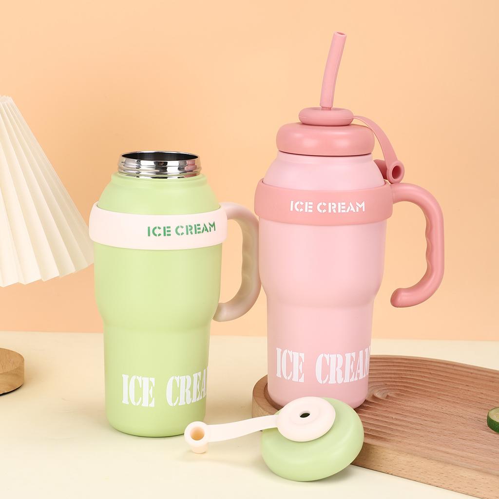 Stainless Steel Big MAC Handle Ice Bulba Cup High Appearance Level Tea Separation Thermos Cup Portable Car Handy Cup