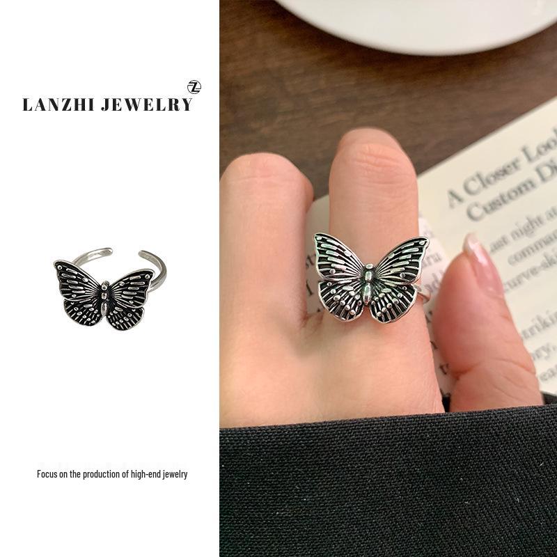 "Anello a forma di gatto in argento sterling 925 Lanzhi – Gioiello di lusso leggero con indice aperto"