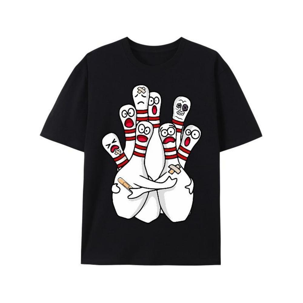 

European Sizes Bowling Print T-Shirt Bowling Print Men s Crew Neck Short Sleeve T-Shirt - Casual Vacation Camping Holiday Comfortable Summer S чёрный