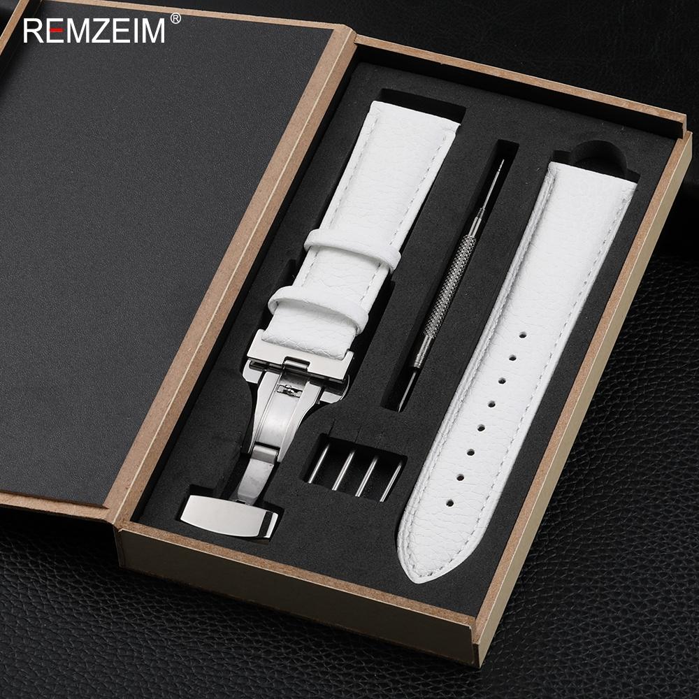 Litchi Pattern Design Leather Wrist Band 18mm 20mm 22mm Men Women Strap with Butterfly Buckle Gift Box Packaging Watchband