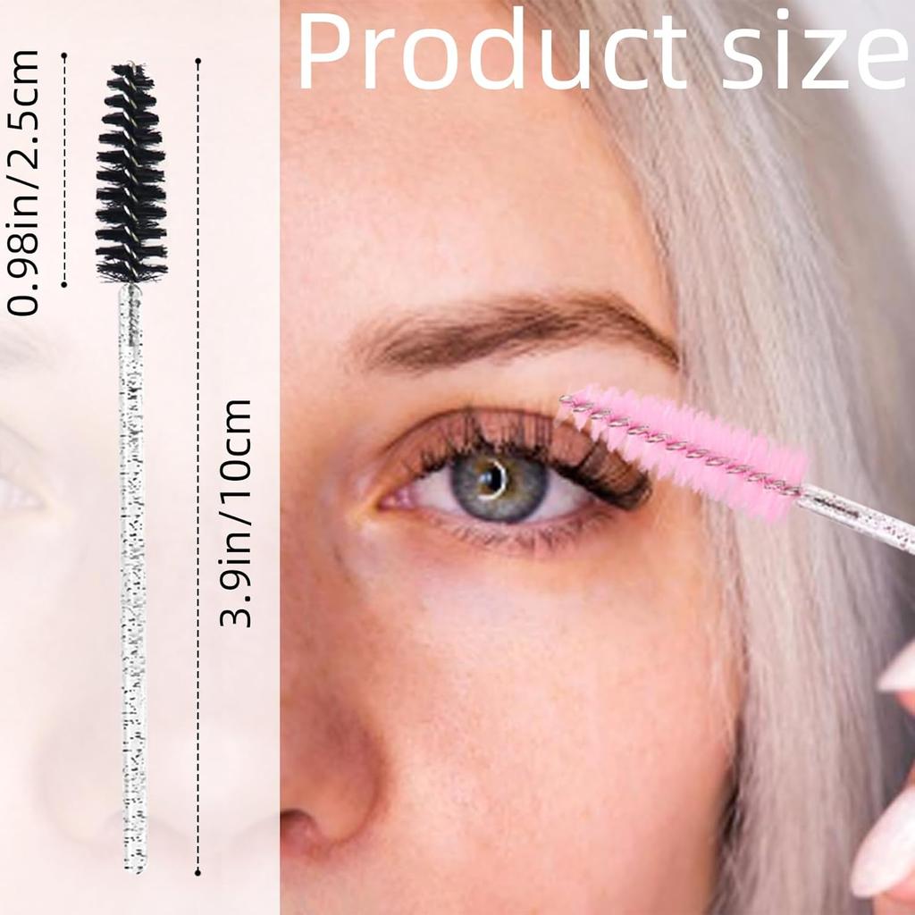 2025 Trend 200Pcs Crystal Eyebrow Brush for Eyelash Disposable Extensions & Makeup Grooming Mascara Wands -Lash Spoolies,