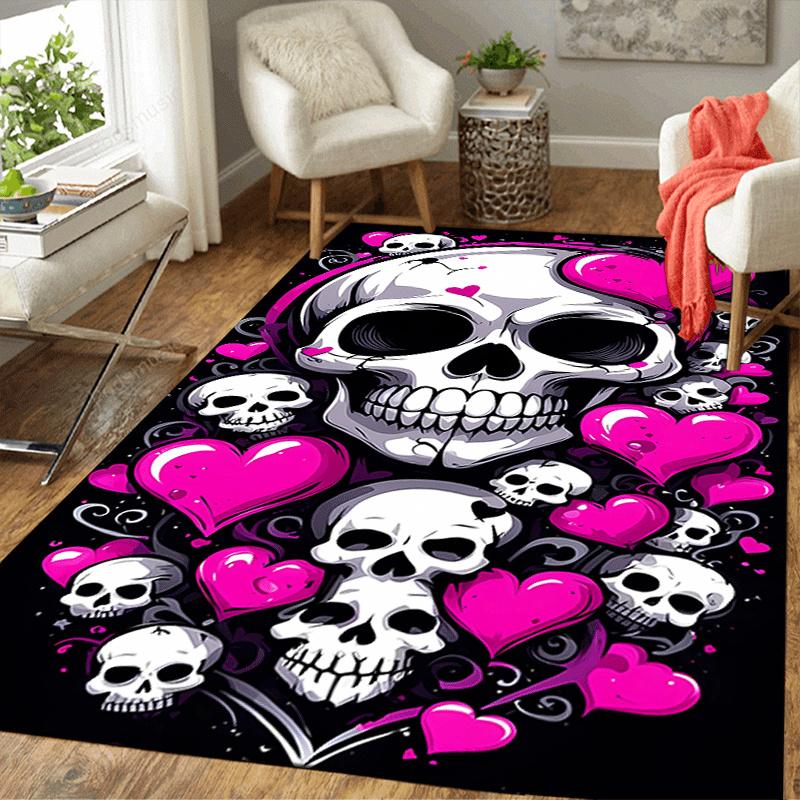 1pc Heart and skull Design Area Rug - Soft, Anti-Slip, and Durable Gaming Room Decor for Bedroom