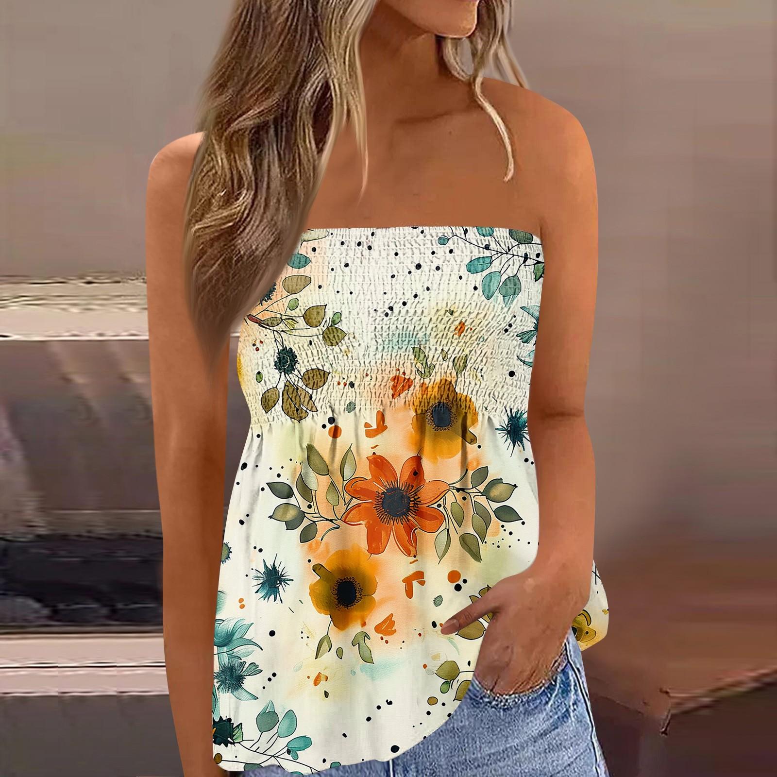 

2024 топы для женщин, милая сексуальная футболка без рукавов с открытыми плечами и цветочным принтом XXL жёлтый