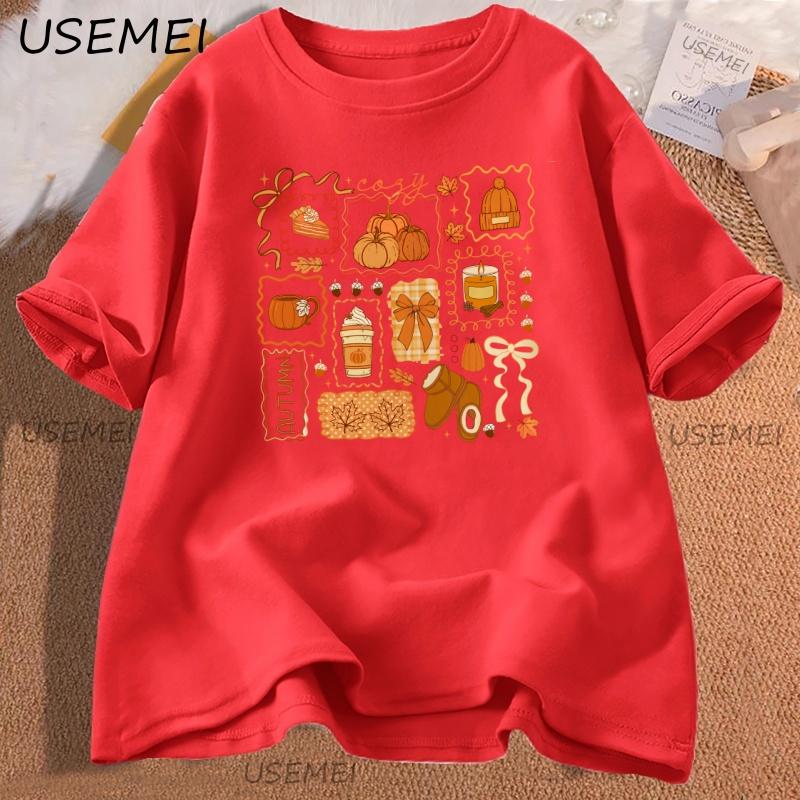 Cozy Season Girly Fall Tshirt Women Lace Fall Cozy Season Bow T Shirt Pumpkin Autumn Cotton Short Sleeve Tshirt Harajuku S