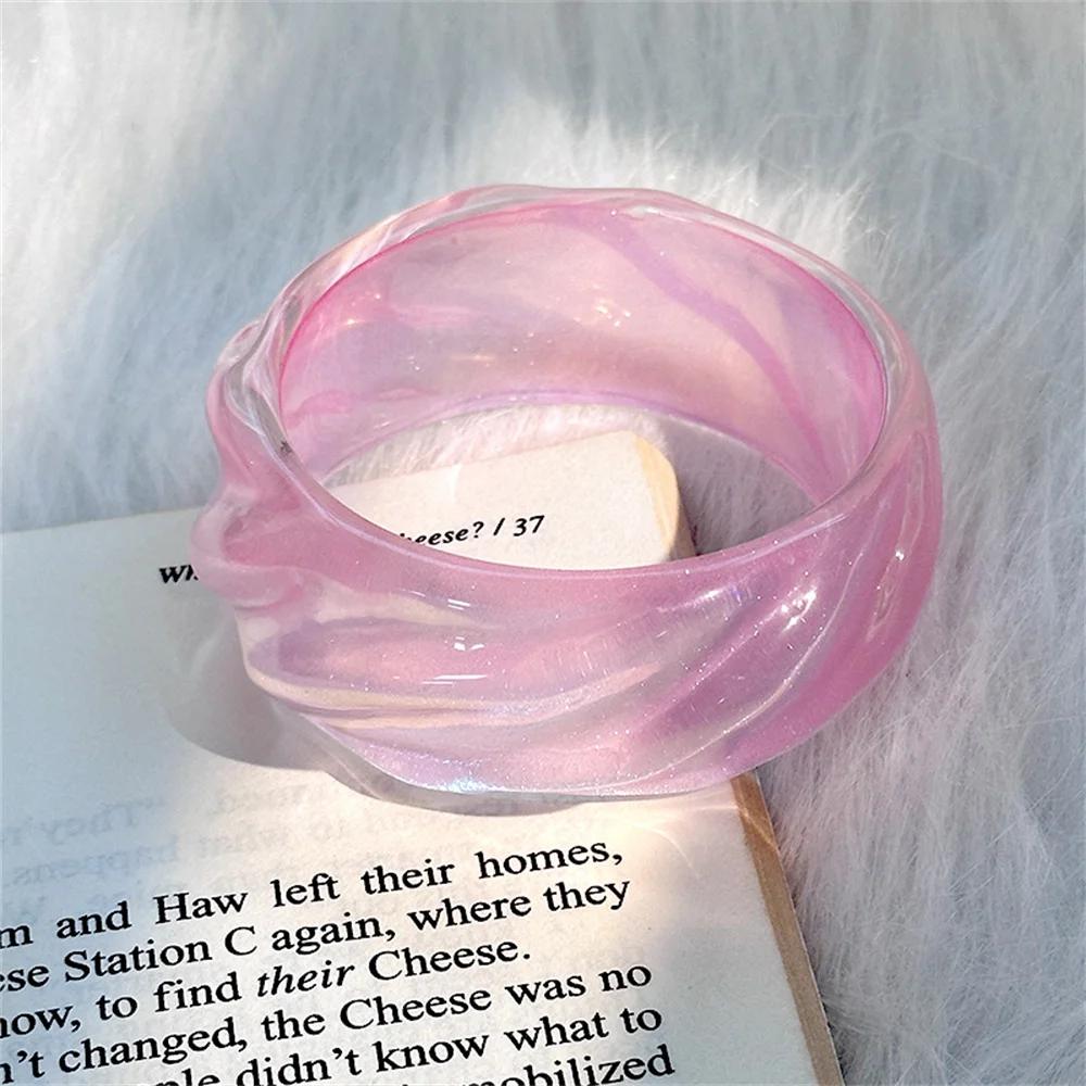 

Fashion Lighting Candy Color Water Shine Round Spiral Jelly Good-looking Acrylic Bangle Bracelet Geometric Resin Trend Bracelet 60mm рожевий