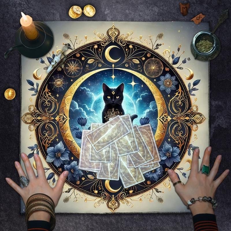 Cats Flower Pattern Tarots Card Tablecloth Altars Cloth Altars Cloth Divinations Card Table Cloth Tapestry Easy to Use