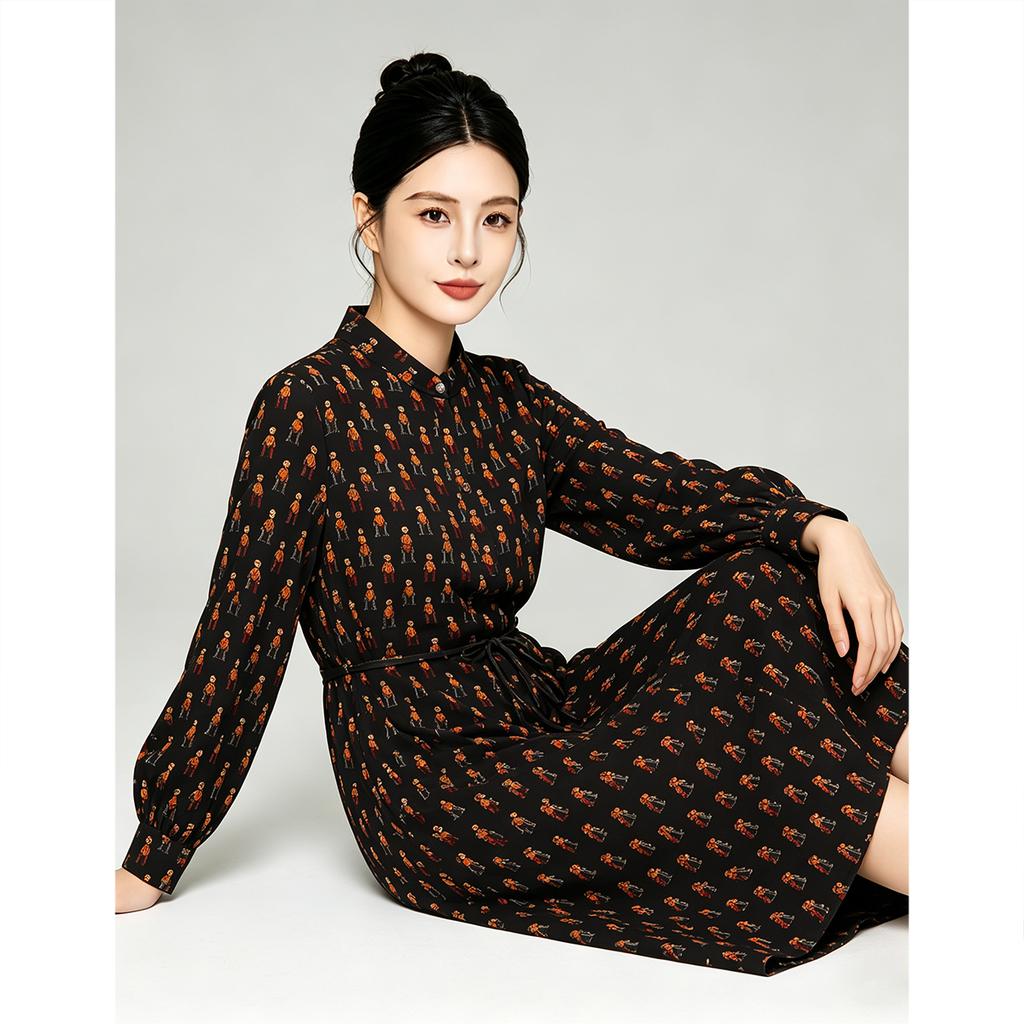 Long waist cinching floral dress