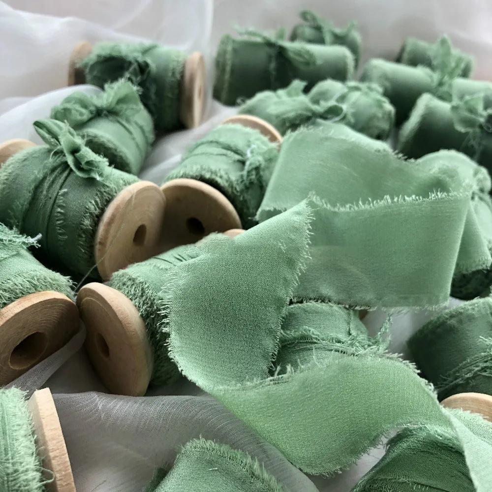 Prawdziwa Czysta Jedwabna Wstążka Haft Satynowa Bawełna Surowe Brzegi do Rękodzieła Wesele Przyjęcie Bukiet Ślubny Zaproszenia Rustykalny Styl