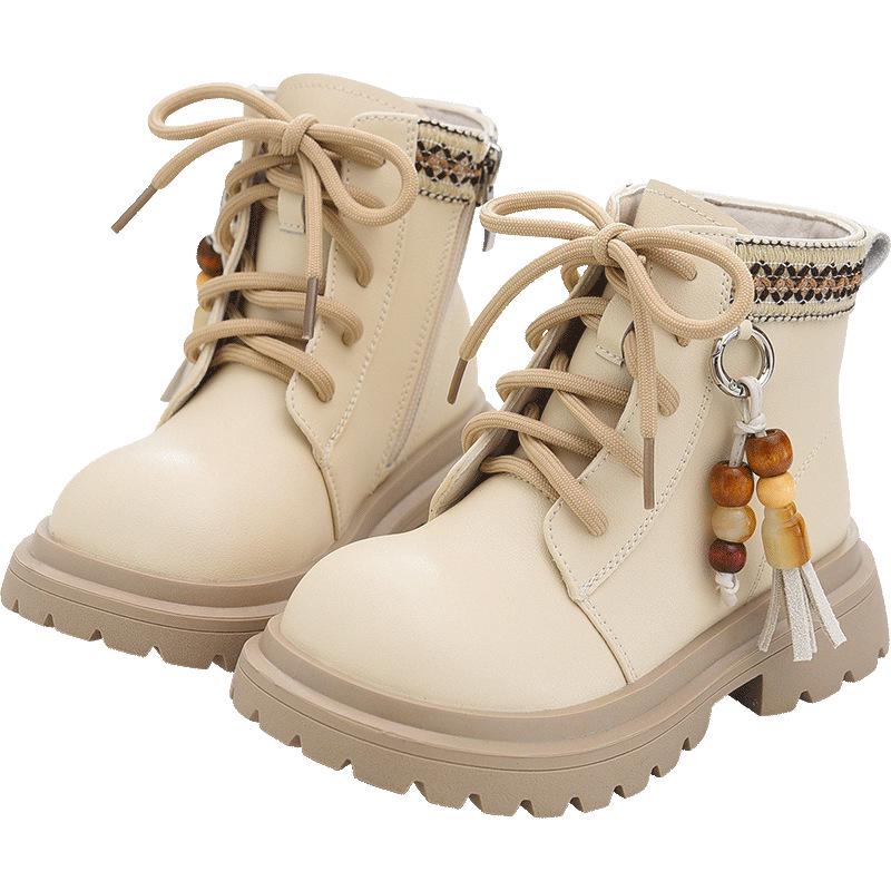 Kids' Genuine Leather Boots - 2025 New Autumn/Winter Velvet Lined Soft Sole Martin Boots for Girls and Boys