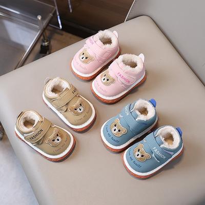 Squeaky Baby Booties Fleece-Lined Winter Boots for Boys & Girls, Soft-Soled First Walkers 0-2 Years Cartoon Graphic Shoes
