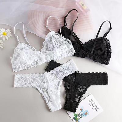 Conjunto de Sutiã Feminino Sexy Transparente Conjunto de Lingerie Roupa Íntima Sem Aro Cintura Baixa Conforto Macio Ultraleve Sutiã Tanga