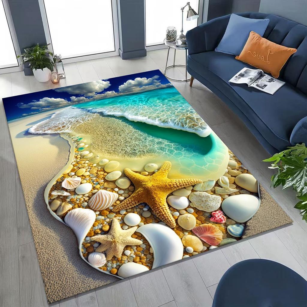 Dream Starfish Shell Tropical Beach Sea Star Art Rug for Bedroom Living Room Sofa Home Doormat Decor,Large Non-slip Floor Mat