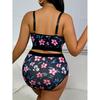 Sexy Plus Size Women's Lace Floral Print Lingerie Set Suspender Bra and Panty Two-Piece Set