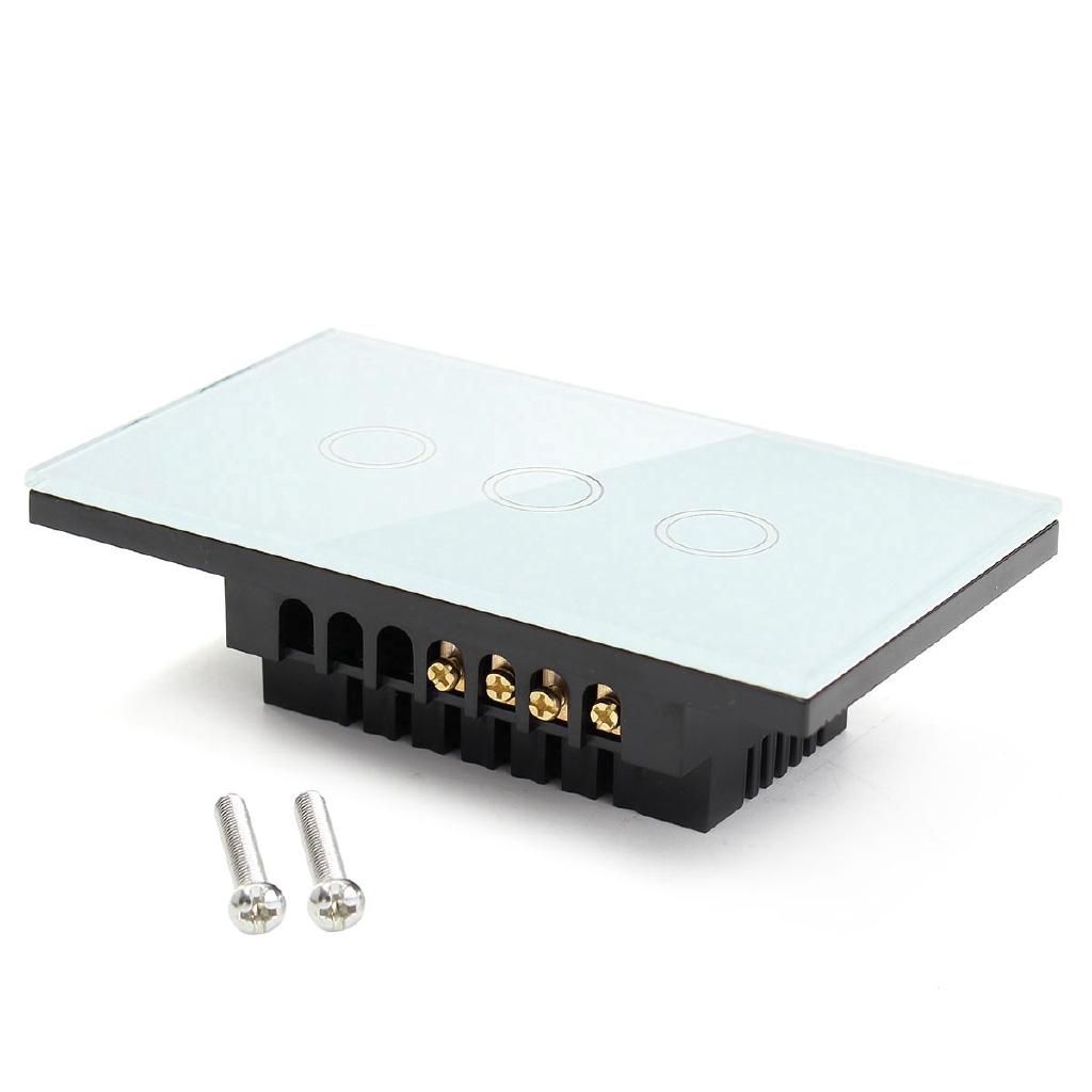 3 Gangs 3 Way ABS Panel Smart Wall Light Switch Wireless Touch Control Light Switch Black White Gold 120x70x40mm