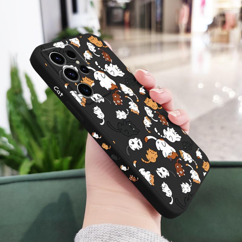 

Cat Rolling Phone Case For Samsung Galaxy S25 S24 S23 S22 S21 S20 Ultra Plus FE S10 Note 20 ultra 10 9 Plus Cover Galaxy S22 чёрный