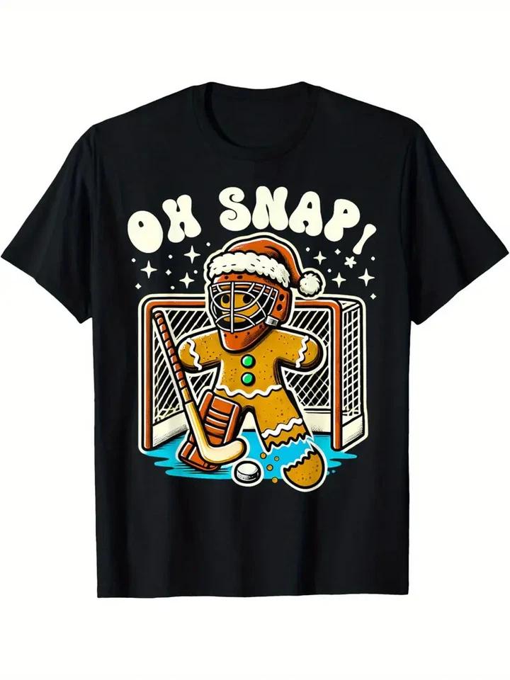 Hockey Goalie Gingerbread Funny Christmas Oh Snap Cookie T-Shirt 2XL