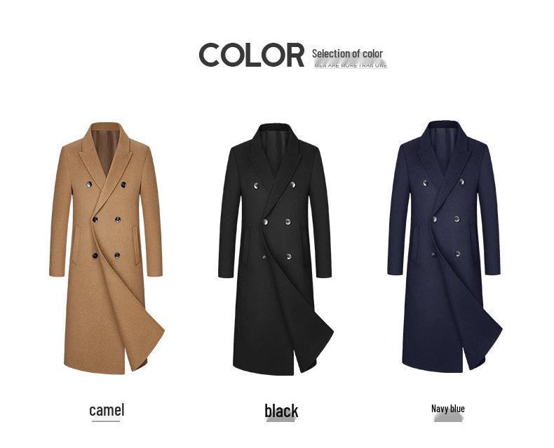 Men’s Double-Breasted Wool Trench Coat - Long Over-the-Knee Suit Collar for Autumn and Winter