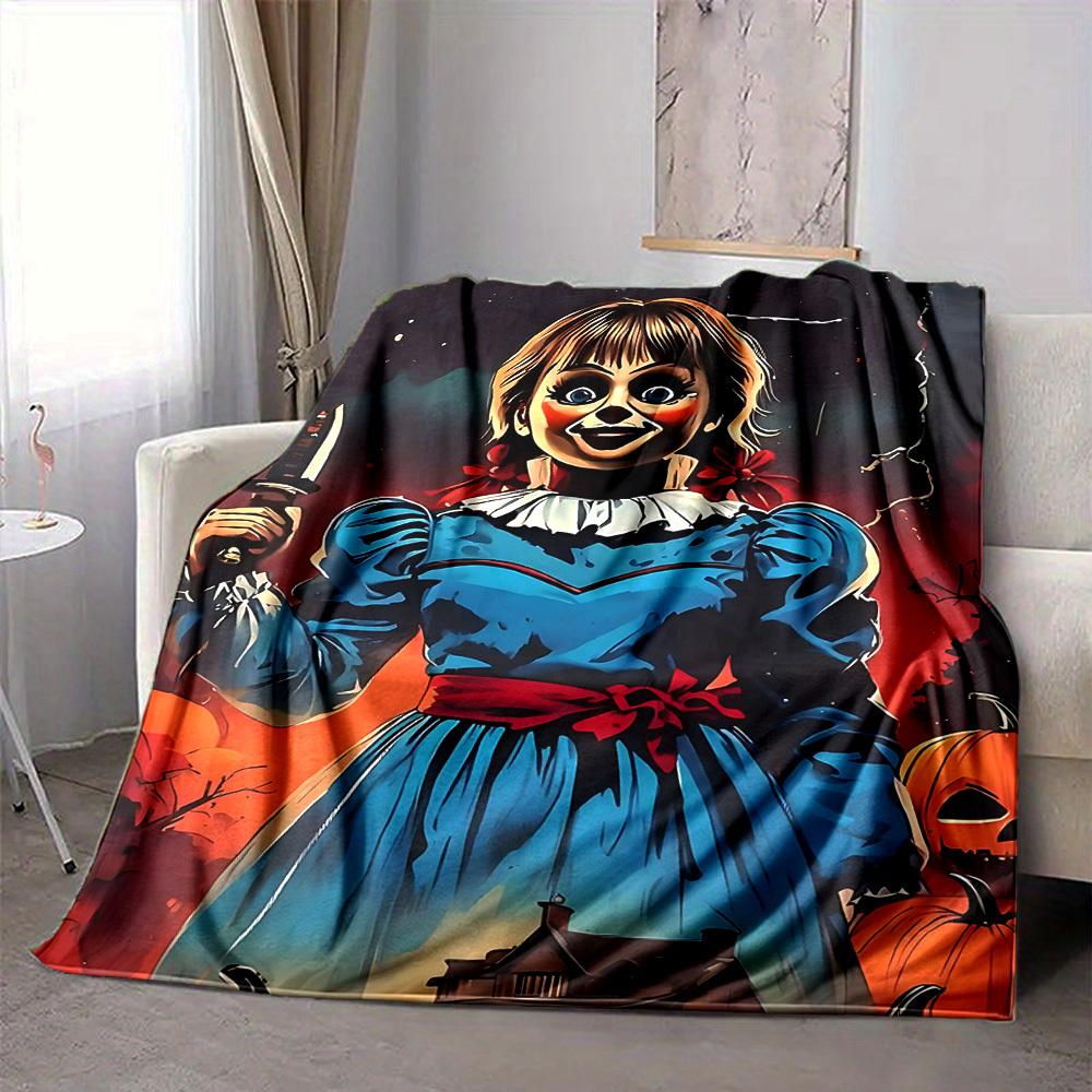 1PC Annabelle Doll Blanket Soft Warm All Season Throw for Sofa, Bed, Car, Office Vibrant Colorful Design, Durable & Cozy Gift