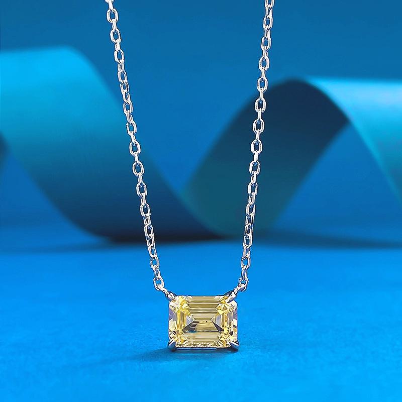 

Lulu Tong 2024 Серебро 925 пробы 6x8 мм Модное ожерелье с подвеской из высокоуглеродистого желтого бриллианта для женщин, 40+5 см 925 Silver