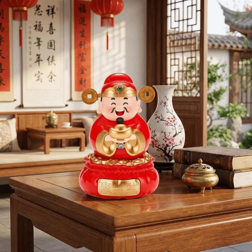 Solar Powered God Of Fortune Sculpture ABS Car Ornaments Nodding Lucky Wealth Statue  Festive Gifts