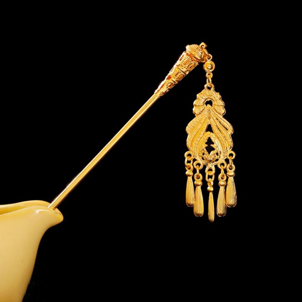Ethnic Style Golden Tassels Hair Fork Ancient Ethnic Style Hair Sticks  Festival