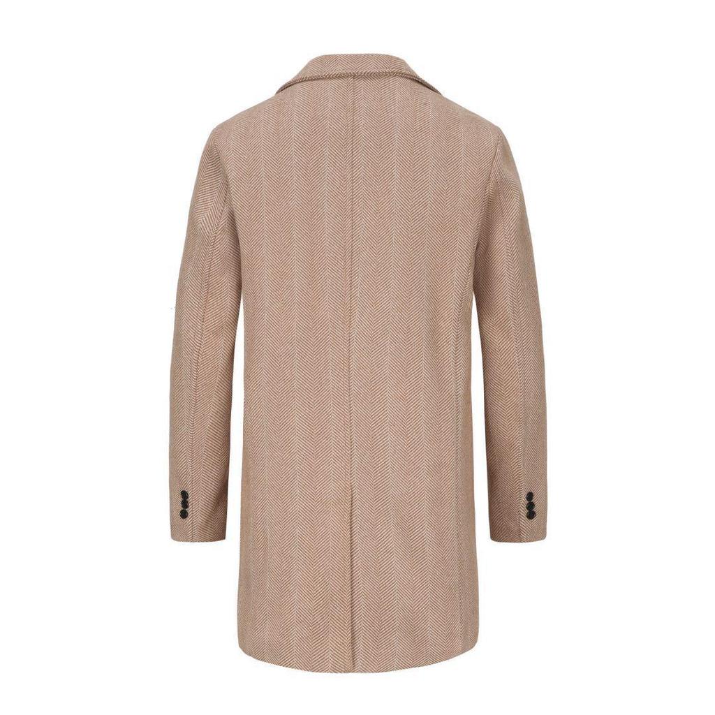 Men's Mid-Length Plaid Wool Coat - Double-Breasted, Cotton-Padded Jacket